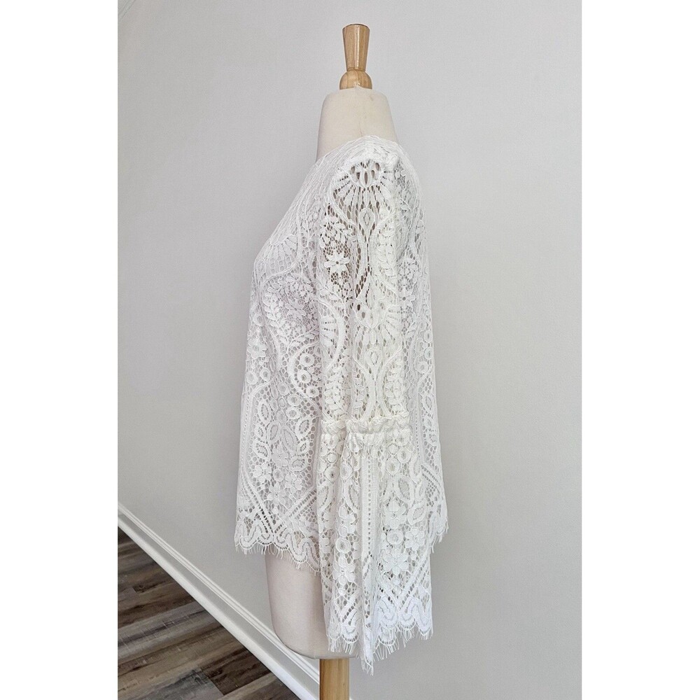 Worthington Soft Luxurious Cream Lace Bell Sleeve Blouse Top Women Sz M Boho - Picture 2 of 9